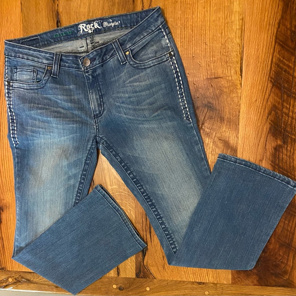 Rock 47 Wrangler Stretch Cotton Five Pocket Blue Jeans, Size 31 X 30